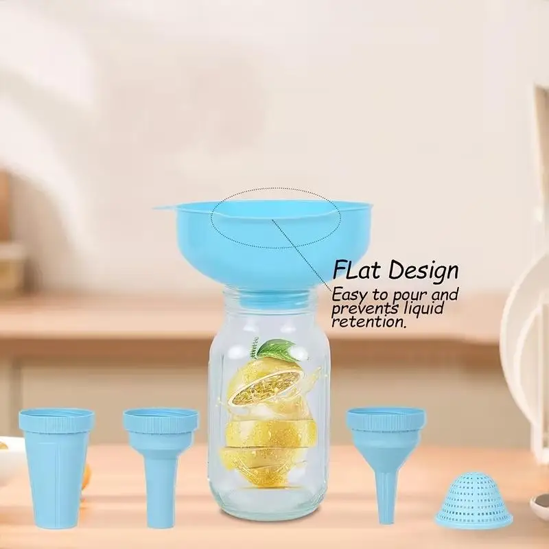 5 In 1 Plastic Kitchen Funnel Set Wide Mouth With Filter Mesh For Liquid Pouring