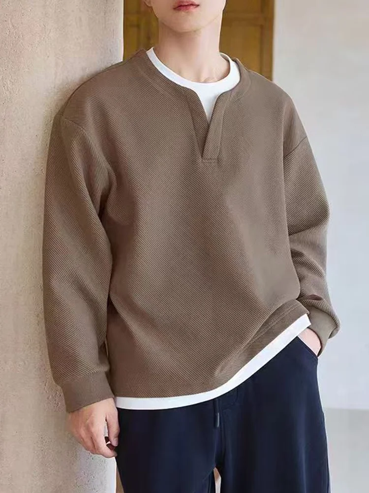 Fake Two Piece T Shirt for MenTee Harajuku Fashion Streetwear Regular Fit Cotton Sweatshirts Size S Xl Round Neck Man Pullovers