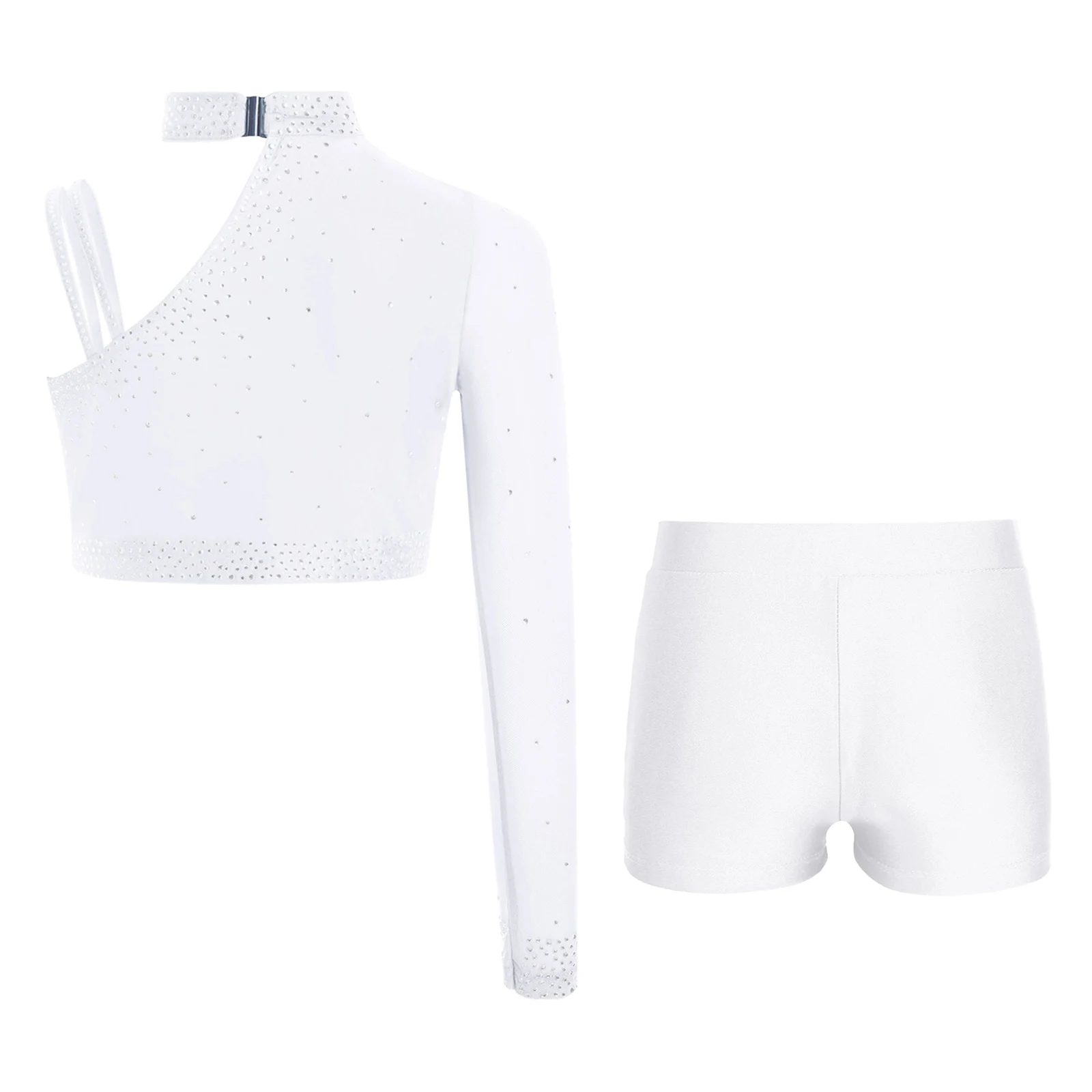 Kids Girls Disco Costume Dancewar Metallic Crop Top with Sequin Pants Sparkling Ballet Street Jazz Dance Performance Outfit