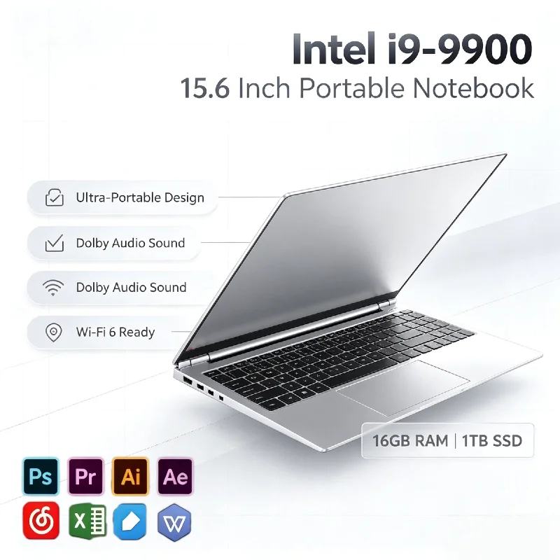 Intel Core i9 9900 15.6 Inch Ultra Slim Notebook 8C 16T 5GHz 32GB DDR4 512GB 1TB SSD 1920x1080 Gaming Office Pro Ultra