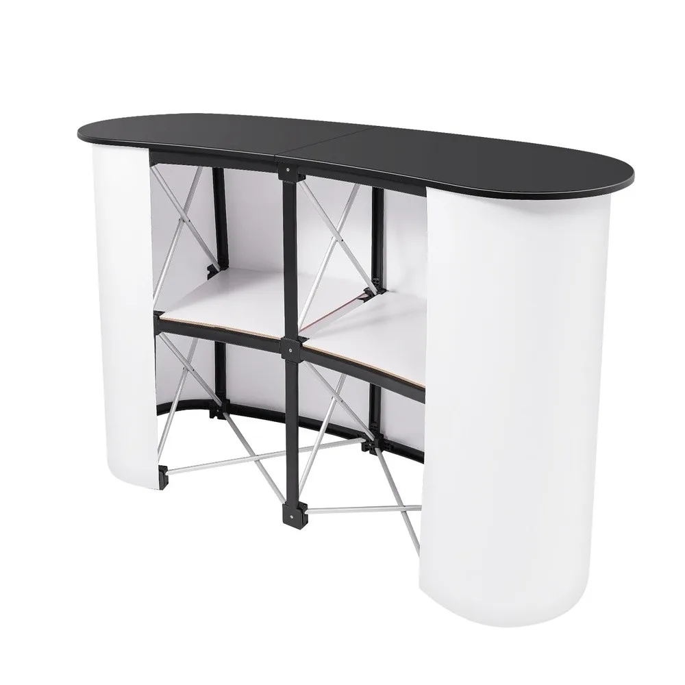 Portable Trade Show Counter Foldable Display Counter Pop Up Counter Lacquered Wood Top Black/White Exhibition Shopping