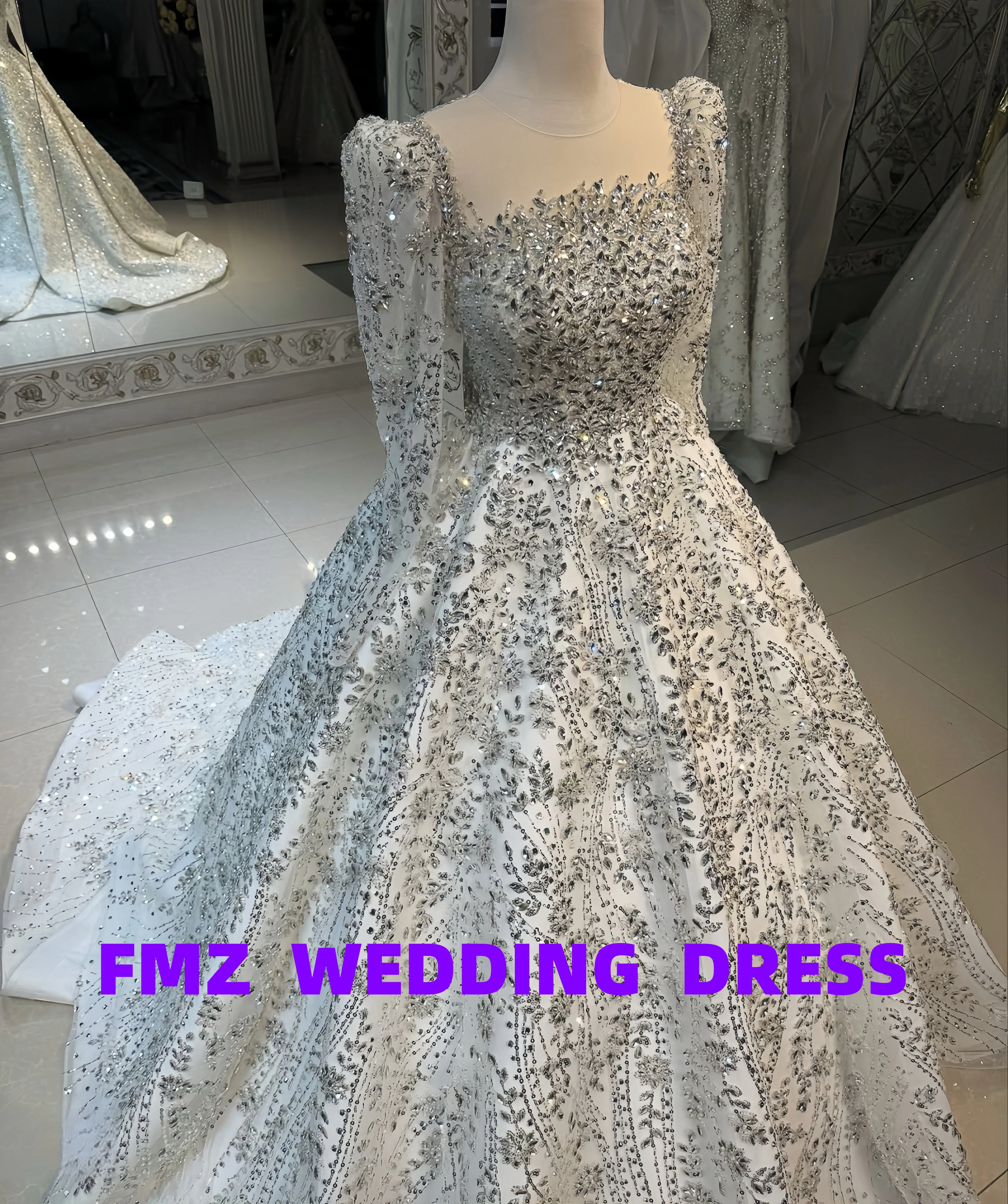 Бальное платье с квадратным воротником и длинными рукавами по индивидуальному заказу, роскошное свадебное платье из бисера, свадебное платье, платье для женщин, robe de mariee