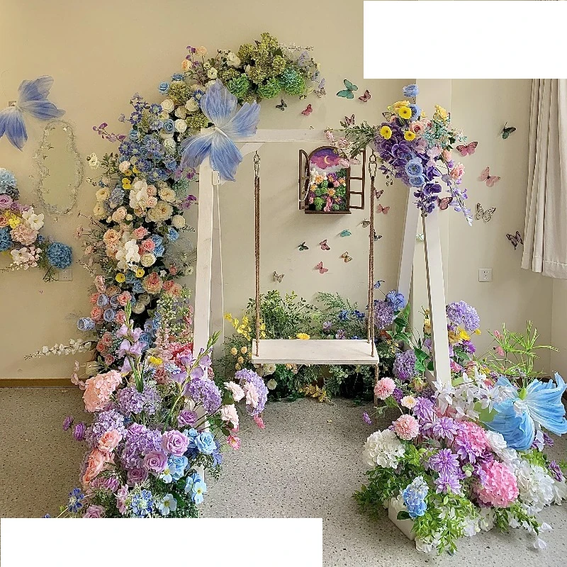 Garden landscaping simulation Flower window Waterfall wedding arrangement Arch clock in
