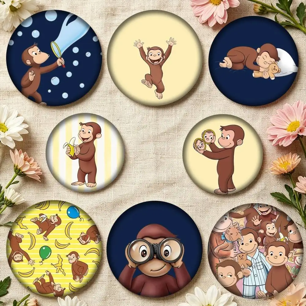 C-Curious G-George Monkey Cartoon  25mm 32mm 44mm 58mm 75mm Brooches Badges Pins for Accessories Gift