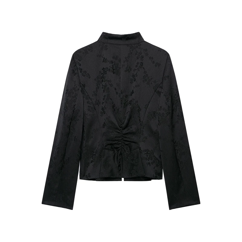Guobioziy 2026 Women Mandarin Collar Short Jacket Frog Button Decor Long Sleeve Cropped Cardigan Casual Daily Fashion Outerwear