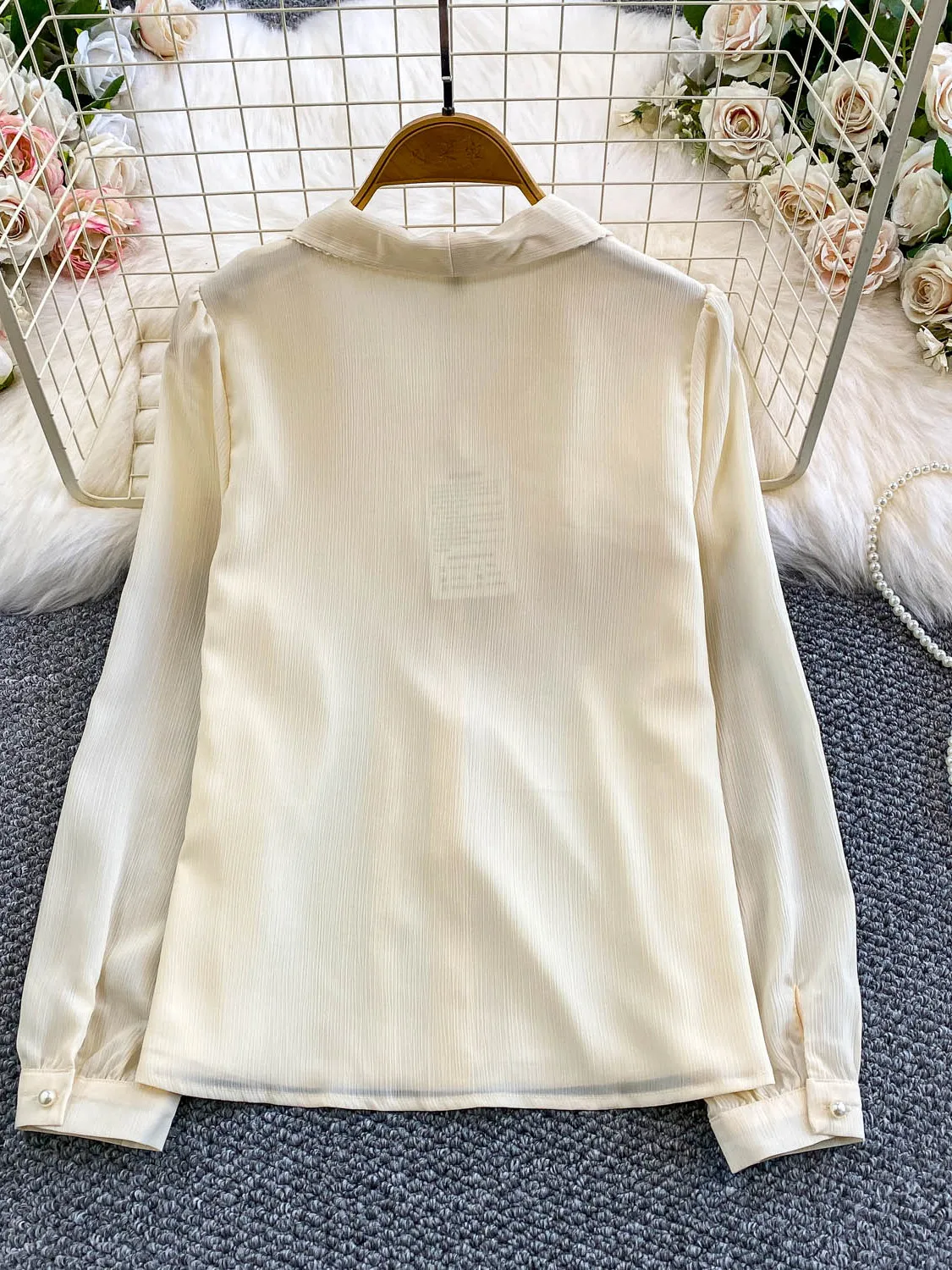 Ochrona przed słońcem Luźna długa koszula damska Jesień Zima Dojazdy do pracy Ozdobne guziki z perłami Odzież wierzchnia Ele Classy Kołnierzyk typu tie