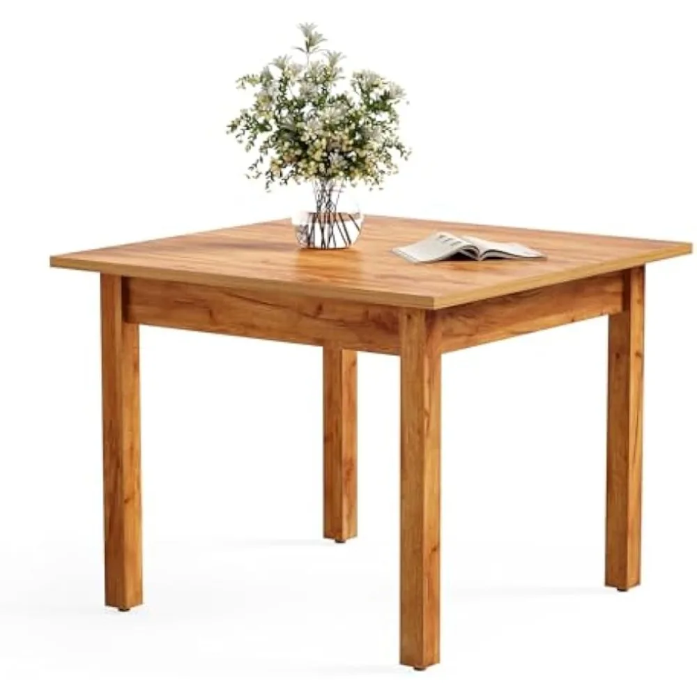 

39 Inches Square Dining Table for 4 People, Brown Wooden Kitchen Table Small Dinner Table, Modern Dining Room Tables for Living