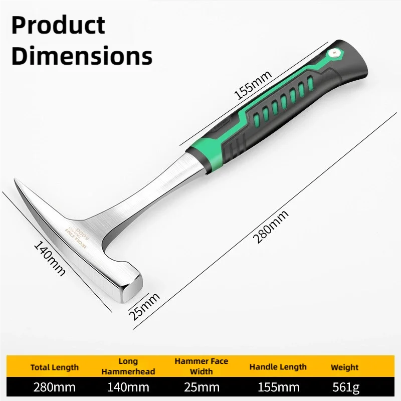 TINSOL Professional Geological Hammer High-Carbon Steel Exploration Tool Pointed Head Chisel Head Geological Hammer view 6