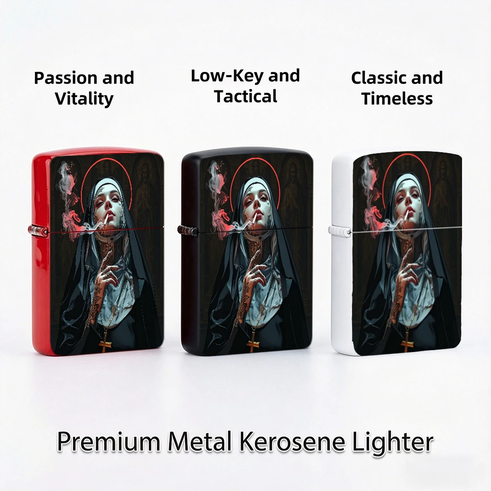 Tattooed Nun Smoking lighters vintage with Halo Red Flame Design for Religious Bar Scene lighters for smokers