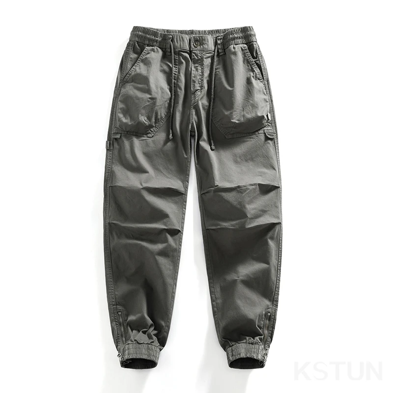 Black Casual Harem Pants For Men Cargo Pants Pleated Man Jogger Pants Striped Elastic Waist Sweatpants Bottom Zipper Desinger