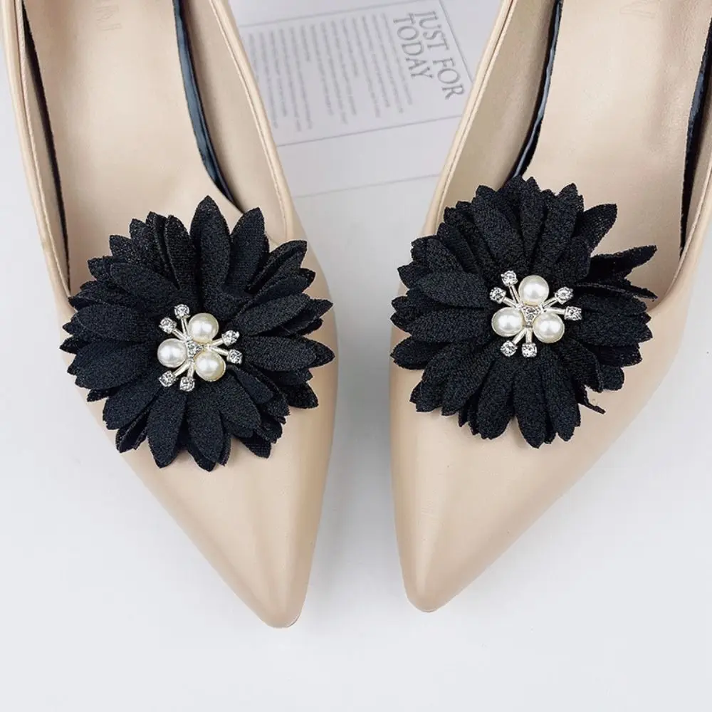 1 Pair Shiny Rhinestone Shoes Clips Pearl Removable Shoes Decorations Clip Shoes Flower Bag Decorations Clamp Women Shoes