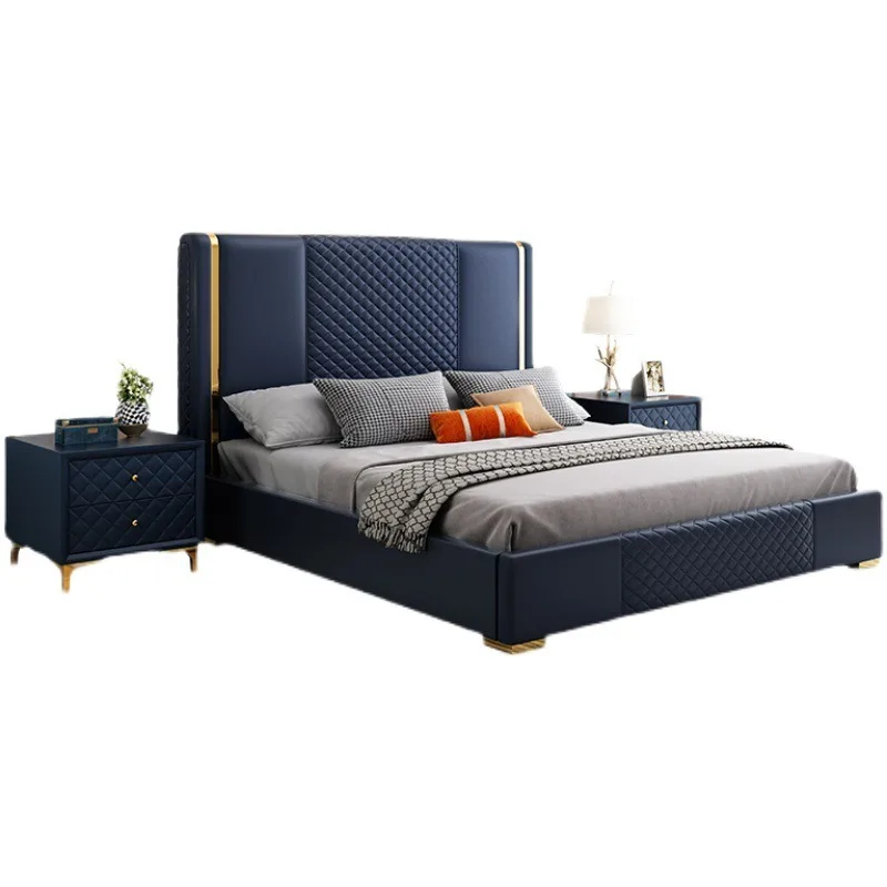 

Modern simple light luxury leather art bed 1.8 meters master bedroom solid wood double bed