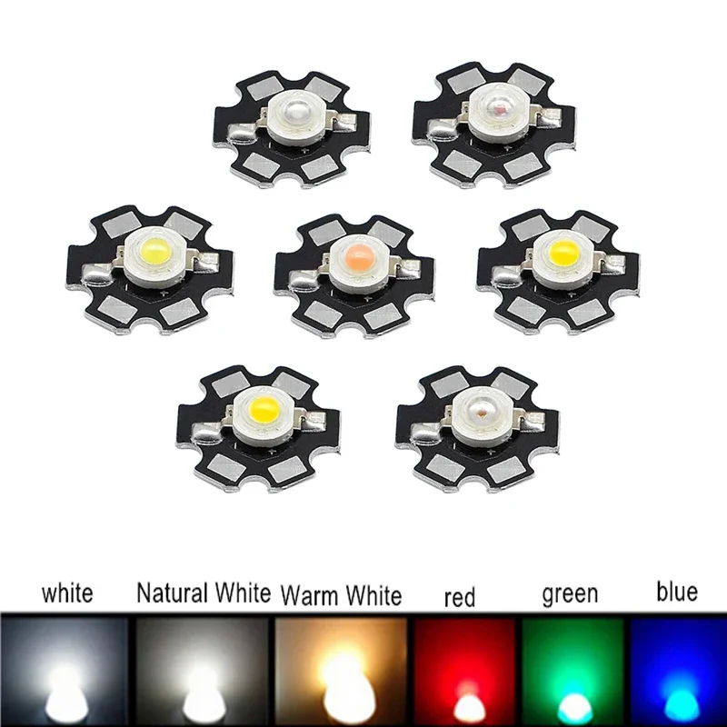 10pcs 1W 3W High Power LED Full Spectrum White Warm white Green Blue Deep Red 660nm Royal blue IR UV With 20mm Black Star PCB