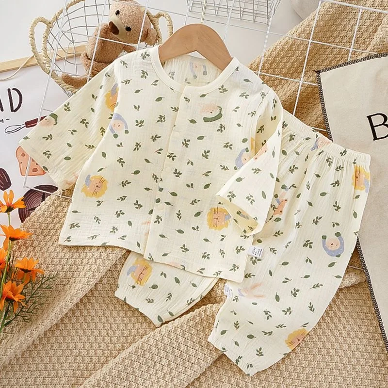 Baby Sets Clothes Boys Girls Long Sleeve Outfits Newborn Muslin Cotton Pajamas Homewear Shirt Tops+Pants Suits  2PC 0-4T