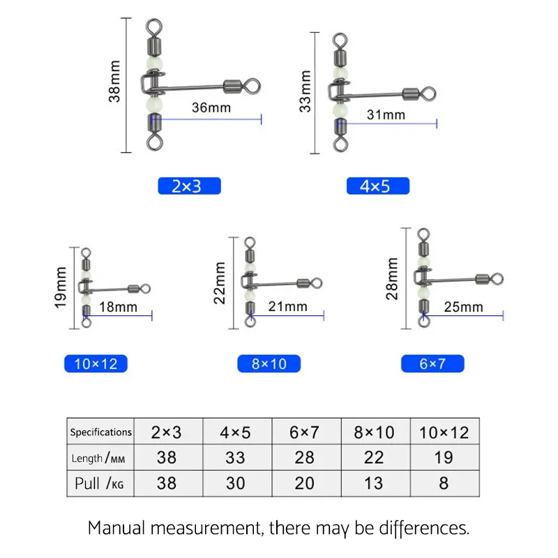 Luminous Fishing Swivels 10pcs 3 Way T-Shape Rolling Swivel With Space Beans Peaca Cross-Line Snaps Connector Fishing Tackles image 5