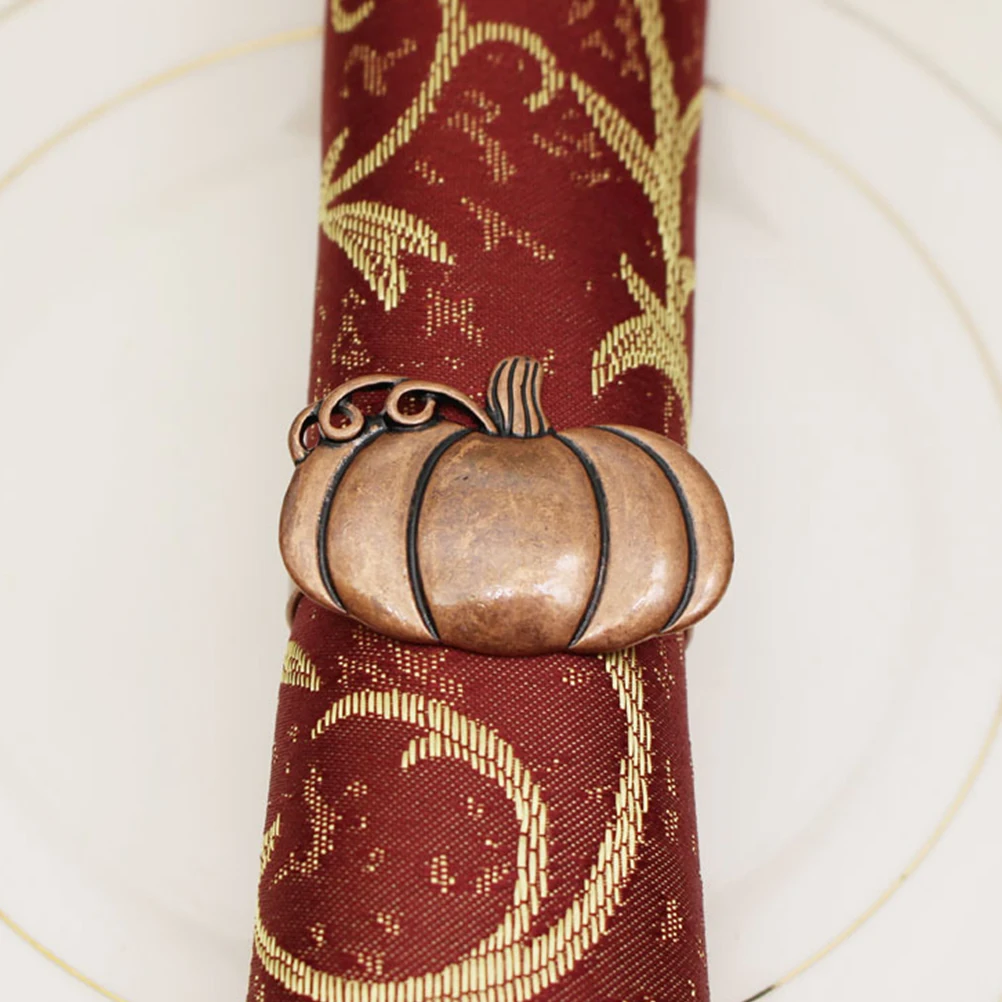

4Pcs Chic Alloy Pumpkin Napkin Rings Retro Style Decorative Buckles Halloween Napkin Holders Festival Dining Table Ornaments