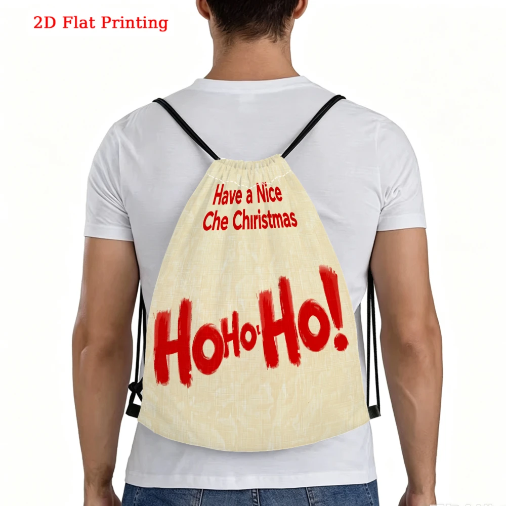 Drawstring Backpack 2D Flat Print Ho Ho Ho Christmas Design Fitness Sports Outdoor Travel Bag