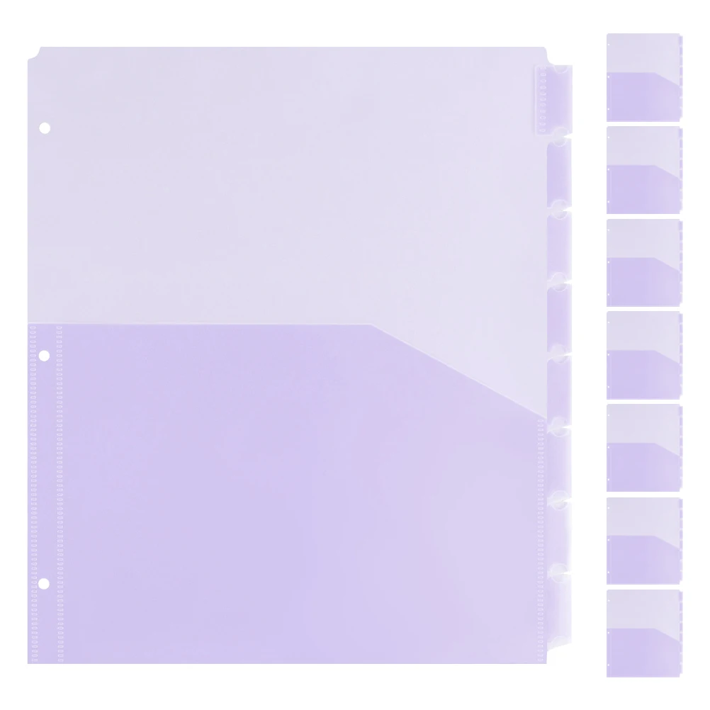 8 Pcs Document Divider Bag Pocket Folders A4 Papers Colorcoded Organization Three Ring Binders Plastic Storage
