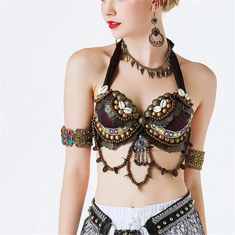 

Women Hand Beading Bra Adjustable Tribal Bra or Belt Belly Dance Performance Costume Dance Performance Costume New Gypsy Costume