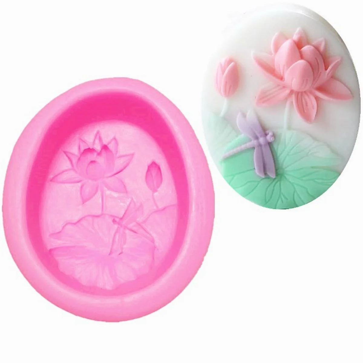 Dragonfly Lotus Oval Soap Silicone Mold DIY Lotus Leaf Candle Resin Crystal Making Flower Round Chocolate Mould Wedding Gifts