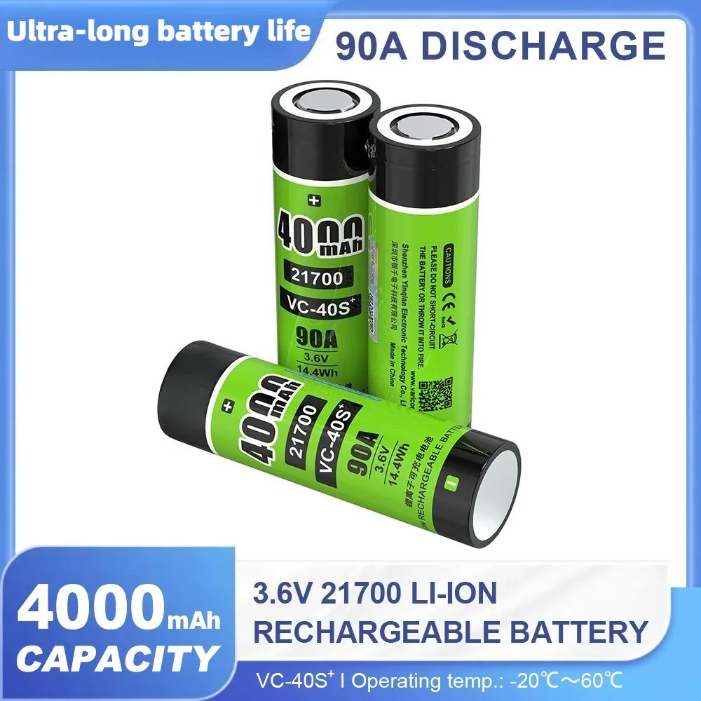 21700 Battery 4000mAh 90A Rechargeable High Drain Battery 3.6V Li-ion Cell for E-bike Power Tools Flashlight (1S/2S/3S)