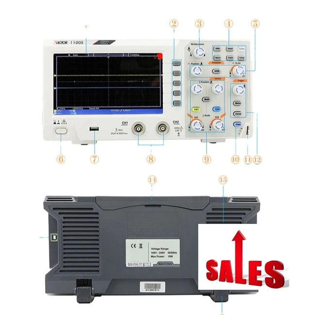 

VICTOR 1050S digital storage oscilloscope 2 channel 50 MHz bandwidth 500MS/s 10K storage depth 30 auto test dso oscilloscope