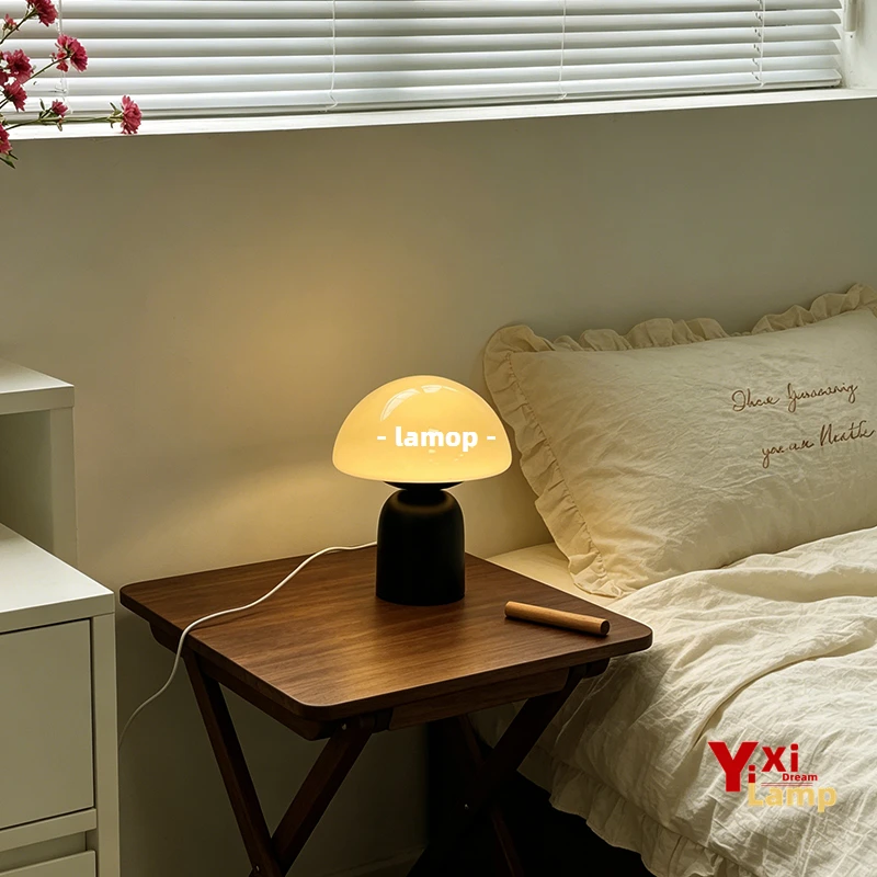 Murano Glass Semicircle Cloud Table Lamp Nordic Log Tone Bedside Lamp 3 Color Soft Warm Light for Wooden Curved Nightstand Sweet