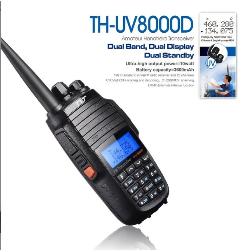 TYT TH-UV8000D Portable Walkie Talkie 10W Handheld Two Way Radio, Dual Band 136-174/400-520MHz 10km Long Range Communication