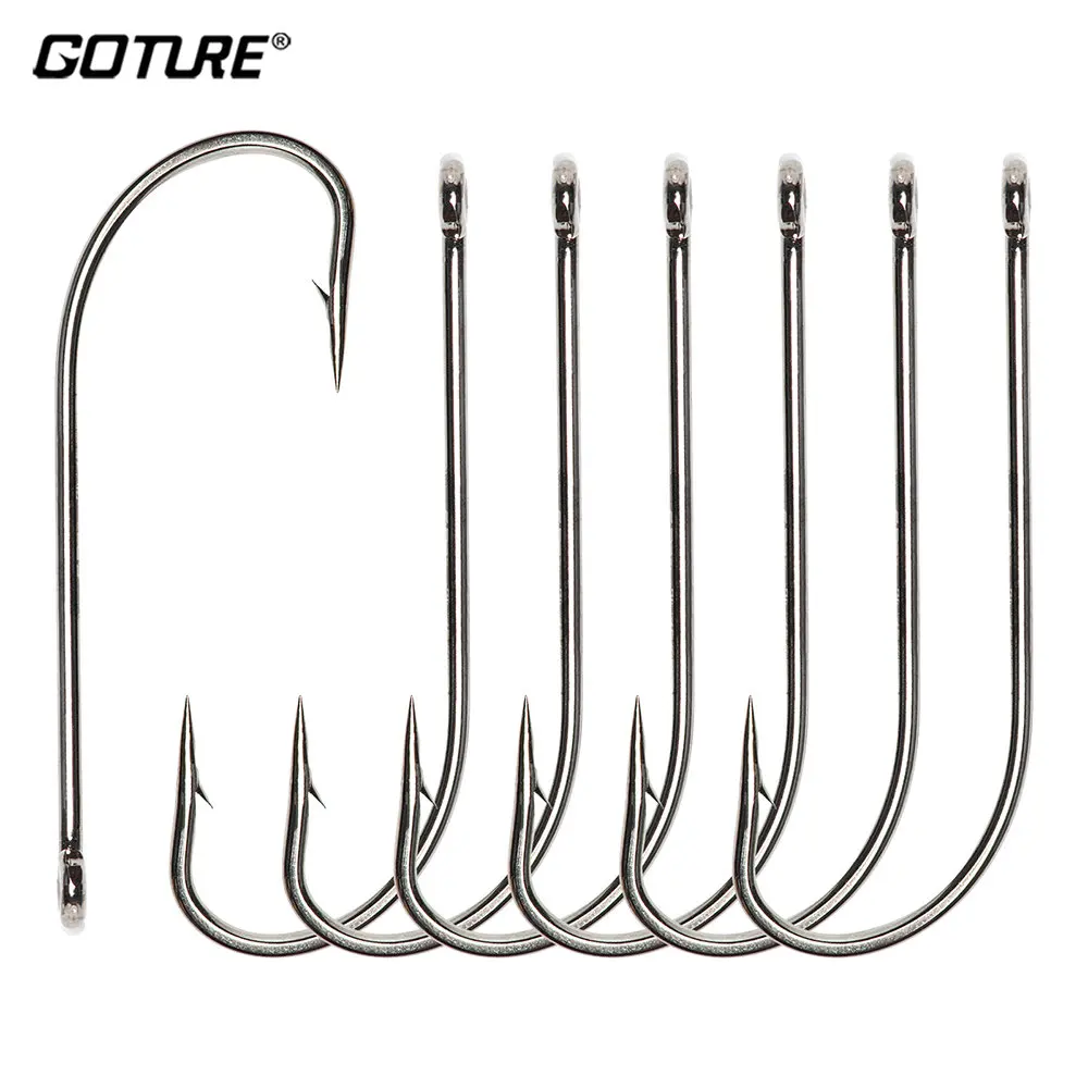 Goture 50pcs/lot Long Shank Fishing hooks High Carbon Steel Fishhooks 1/0 2/0 3/0 4/0 5/0 6/0 For Seafishing Freshwater Fishing