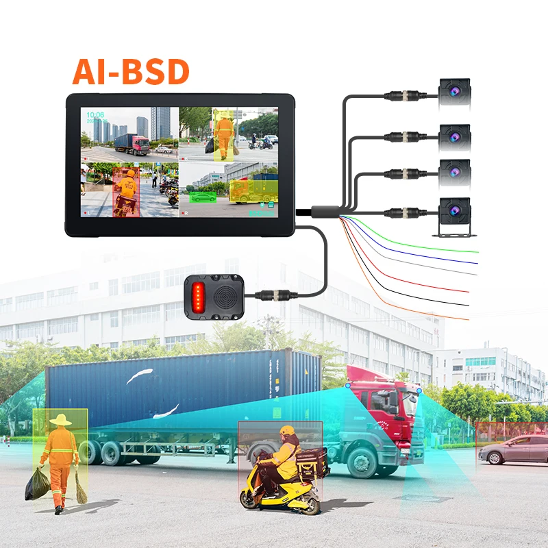 7 Inch Waterproof Truck DVR Camera System , Waterproof Touch Screen AHD Monitor &Recorder, AI BSD Blind Spot Detection for Truck