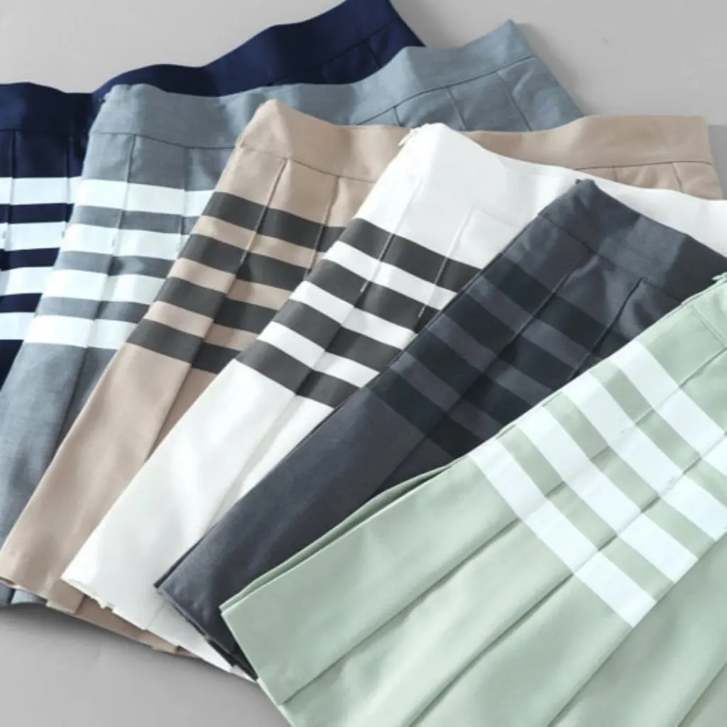 

Women's High-Waisted Slimming Pleated Skirt Anti-Exposure Striped A-Line Summer College Style Age-Reducing Short Skirt