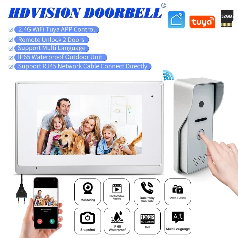 

Top Seller Wifi Tuya IP Stable System Doorbell Snapshot Picture and Videos Record in Memory Card Remote Talking Home Intercom