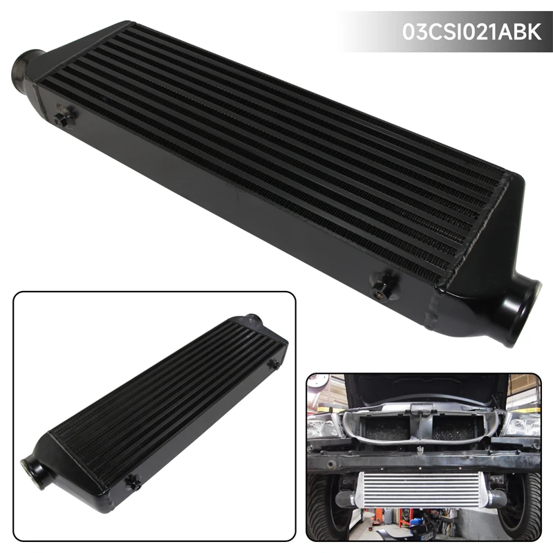 Intercooler Universal de montaje frontal, barra y placa, 550x180x64 FMIC, 2,5 "In/Outlet, negro/plateado