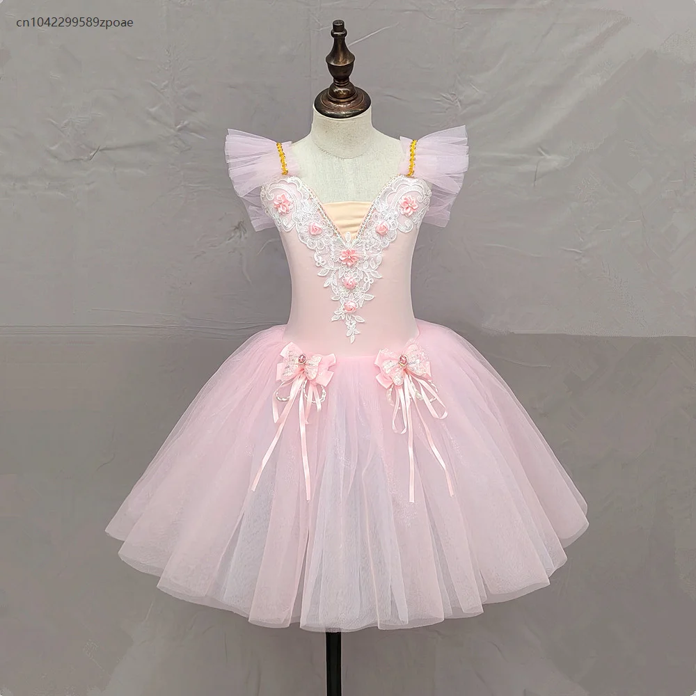 Vestido tutu de balé infantil, vestido inchado para meninas, traje de dançarina de balé, roupas de dança do campus, performance de palco, traje de treinamento de grupo
