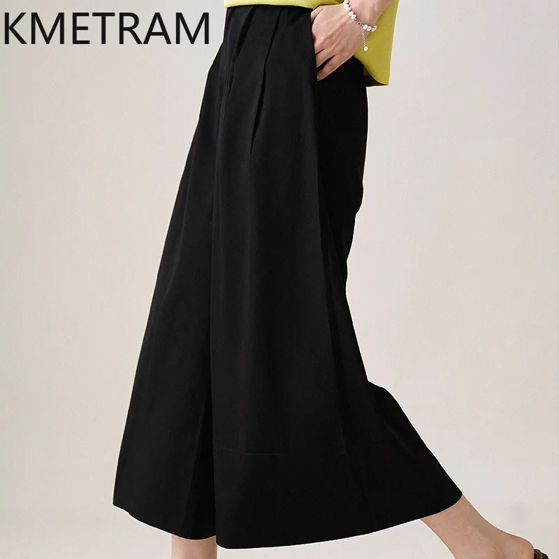 KMETRAM 57% Lyocell Wide Leg Pants for Woman Draped Flowy Culottes Pants Casual Spring Trousers 2026 Women Clothing ropa mujer