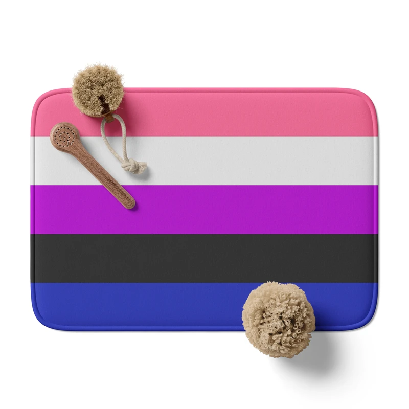 Aertemisi Genderfluid Pride Flag Genderflexible Bath Mat with Non Slip Base Absorbent Super Cozy Flannel Floor Rug Carpet