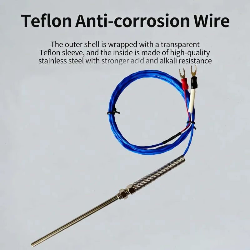 1/2/3m Teflon Coated Type K Thermocouple Probe for Corrosive Liquid and Acidic Solution Temperature Measurement