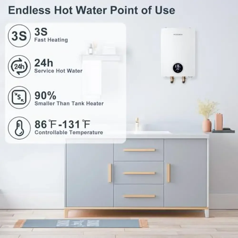 18kW Electric Tankless Water Heater On Demand 240V ETL Listed Under Sink Smart Self-Modulation Instant Hot Water Point of Use