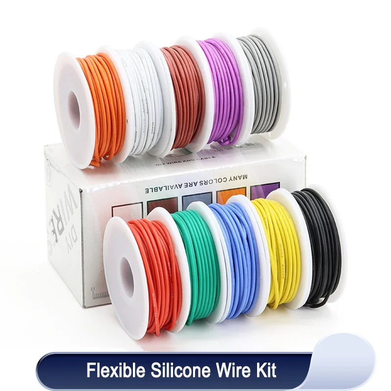 Heat Resistant Flexible Silicone Wire 30/28/26/24/22/20/18/16AWG Stranded Cable Electrical Tinned Copper Wire Kit