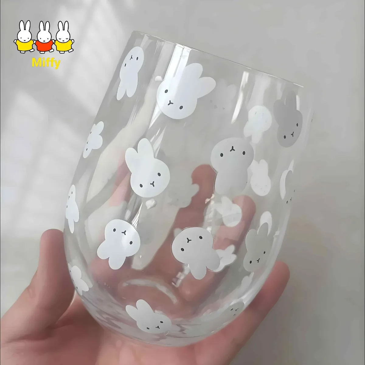 Cute Miffy Rabbit Printed Glass Cups Big-bellied Cups Tea Water Milk Coffee Wine and Juice Cups As Gifts for Best Friends