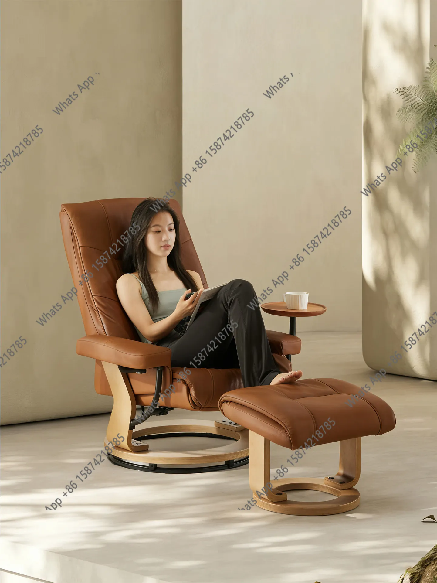 First layer cowhide Norwegian chair living room single sofa lazy recliner leather retro balcony leisure chair