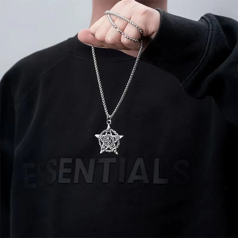 Retro Gothic Witchcraft Pentagram Pirates of The Caribbean Skull Pendant Necklace Men's Fashion Punk Trend Cool Jewelry