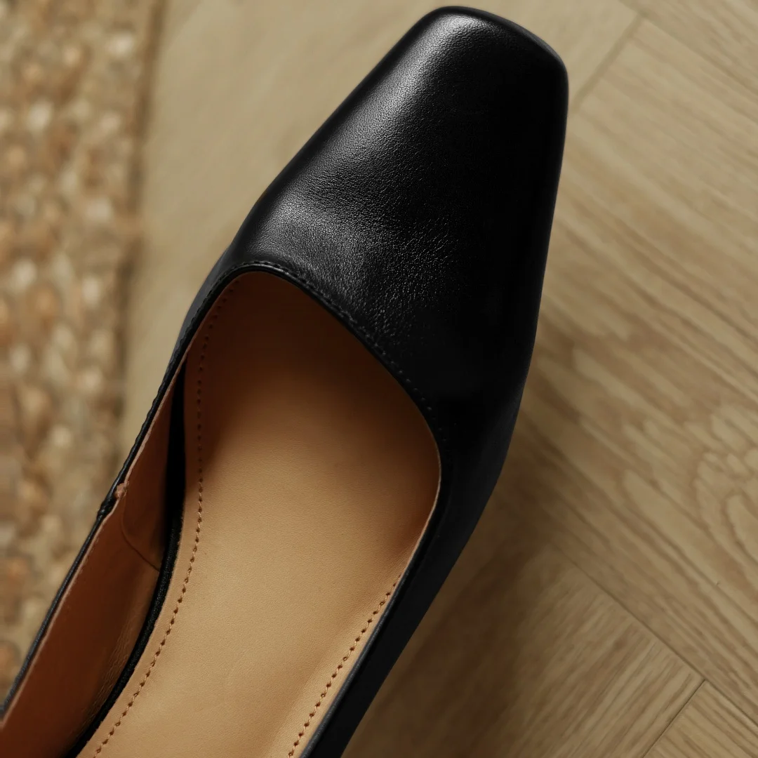 danxuefei Damen-Slip-on-Pumps aus Rindsleder mit quadratischer Zehenpartie, 3 cm Kitten-Absatz, elegante Damen-Schuhe für den Alltag, schmales Kleid, niedrige Absätze für Damen