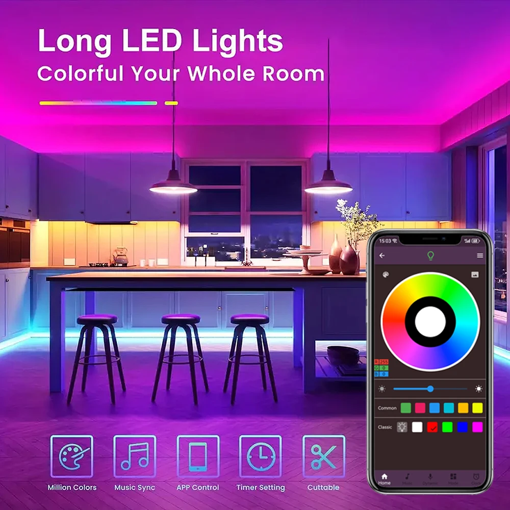 98ft-3.28ft USB LED Strip Light Bluetooth RGB Lights Flexible TV Backlight Lamp 5050 5V LED Tape Diode Phone APP 1-30m For Room