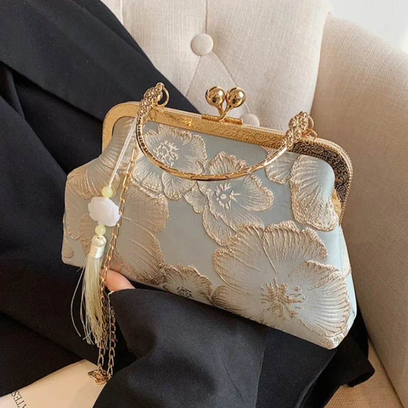 

Chinese Style Embroidered Shoulder Bag Elegant Handbag Retro Small Square Bag Wedding Party Luxury Designer Women Evening Clutch