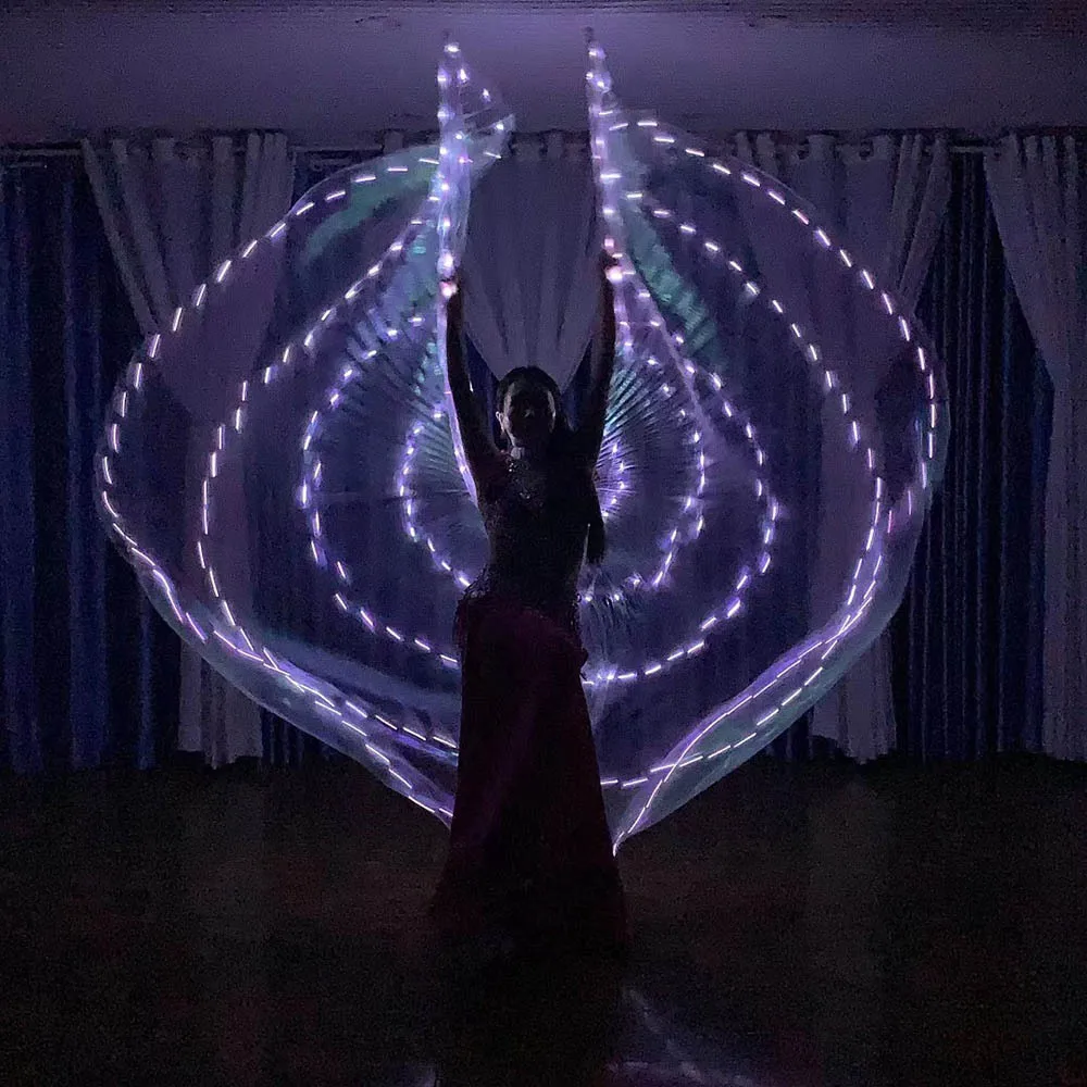 Ailes blanches horizontales lumineuses LED personnalisées, accessoires de danse du ventre orientale transparents, accessoires d'ailes de performance