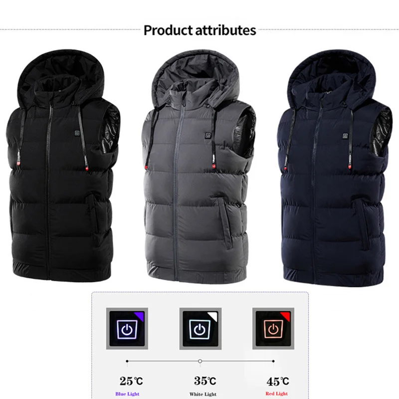 9 Areas Thickening Heated Vest Hooded Men/Women Outdoor Hunting Rapid Heating Winter Jackets Super Warm Heating Jackets