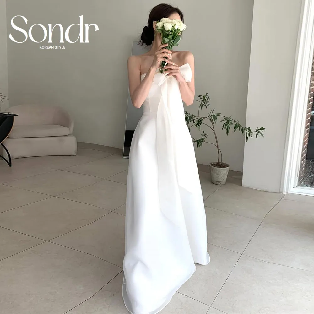 Sondr Strapless Bow Korean Wedding Dresses Floor-Length Elegant Photo Shoot Gown for Bride Customized Evening Party Dresses