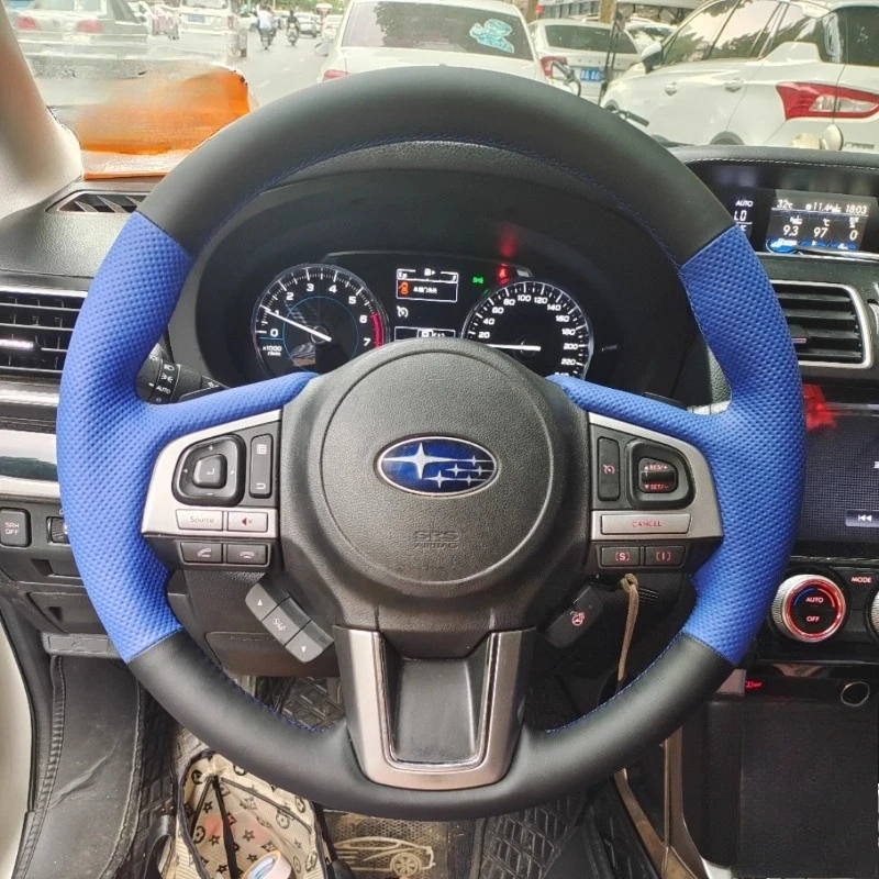 

Hand Stitched non-slip Black blue Genuine leather Car Steering Wheel Cover For Subaru Legacy Outback XV Forester 2015 2016