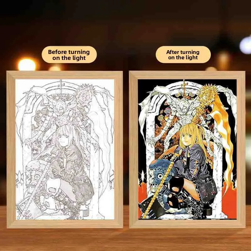 22cm/8.66in Death Note Anime 3D Light Painting Lamp Led Collectible Peripherals Creativity Night Desktop Display Room Decoration